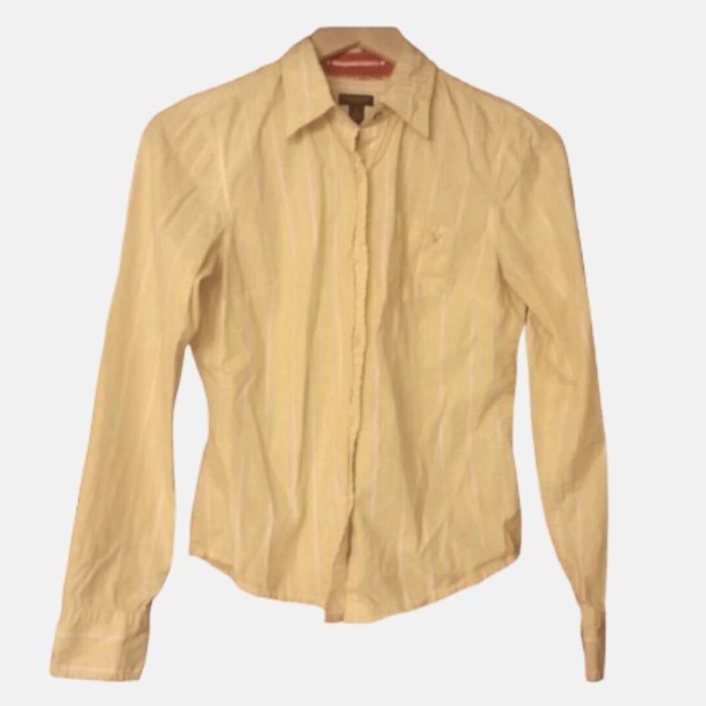 American Eagle Outfitters Womans Yellow Favorite Striped Buttondown Shirt Size 6